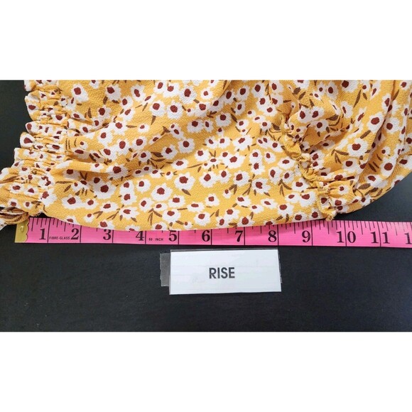 Womens Medium Yellow Mini Skirt Floral Tierd Ruffle Crinkle Smocked Cottage - Picture 15 of 15
